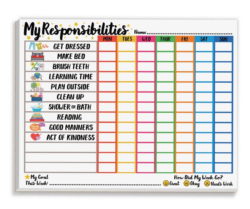 Tiny Expressions Responsibility Chart for Kids Ages 3, 4, 5, and 6 - My Responsibility Weekly Chore Chart for Kids Daily Checklist and Routine - Image 1